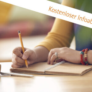 schreibende Hand - Banner "Kostenloser Infoabend"